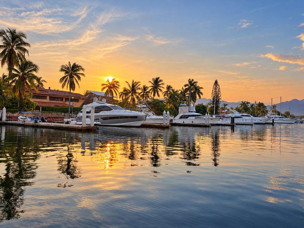 Puerto Vallarta marina with yachts at golden hour